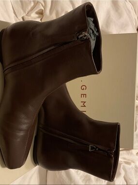 GEMI Dark Brown Leather Ankle Booties with Side Zip